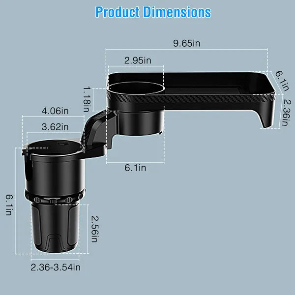 3-in-1 Car Cup Holder Expander with 360° Rotating Tray