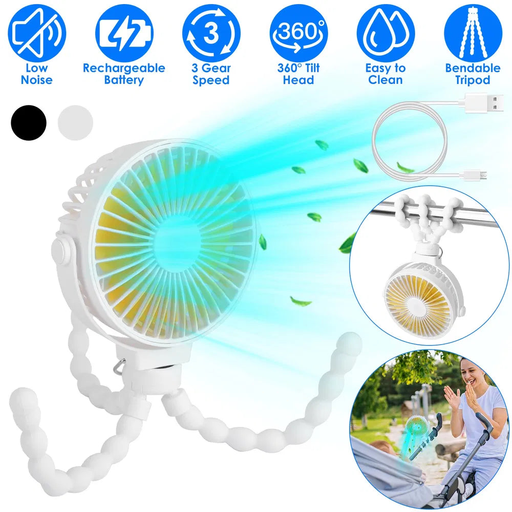 Portable Baby Stroller Fan with Flexible Tripod Rechargeable
