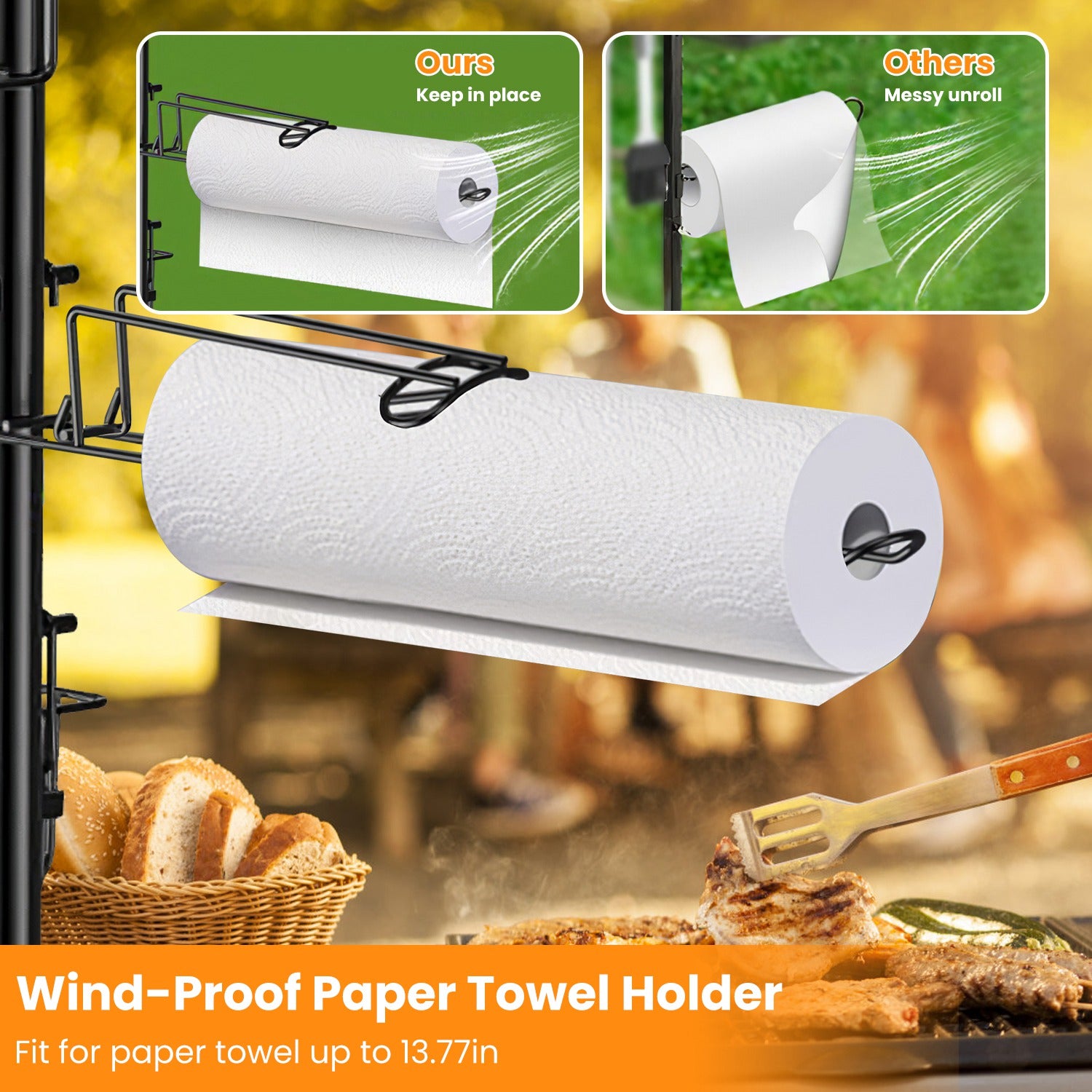 BBQ Griddle Caddy Organizer with Paper Towel Holder and Hooks