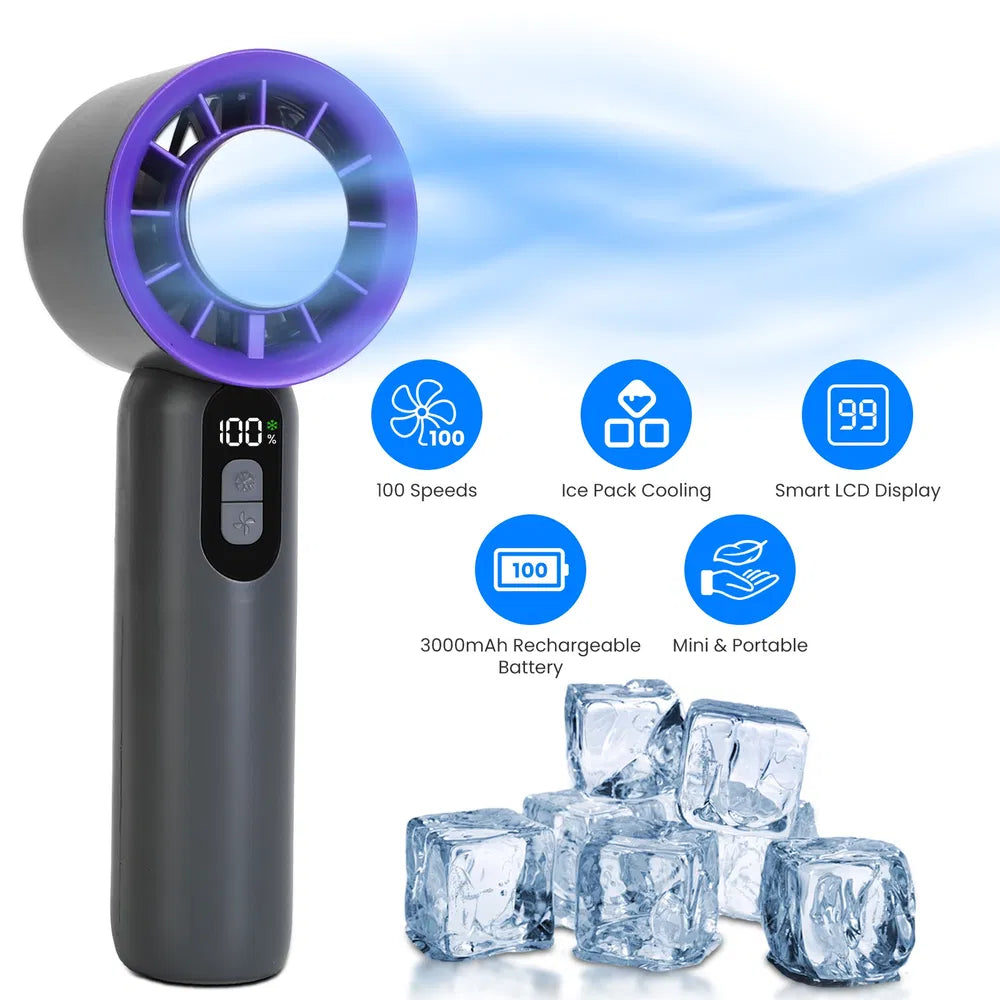 High Speed Handheld Fan Ice Cooling Turbo Fan LCD Rechargeable