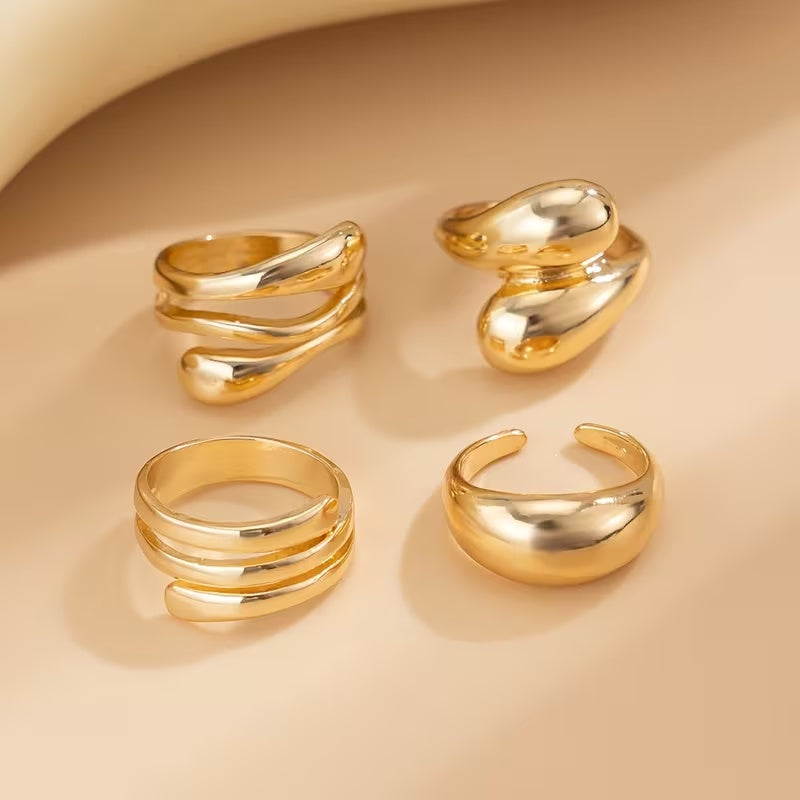 Luxury Minimalist Gold Rings Set Adjustable Geometric Design