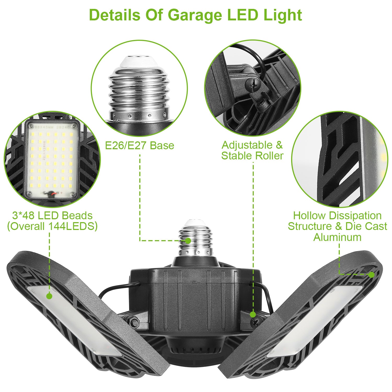 LED Garage Light 80W 7000LM Deformable E27 Workshop Lamp