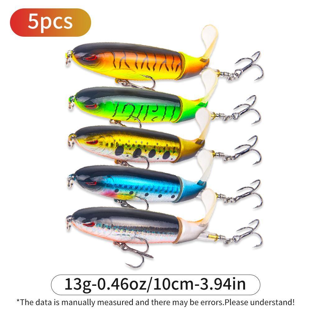 5pcs Topwater Pencil Lures Spinning Tail Hard Bait Set
