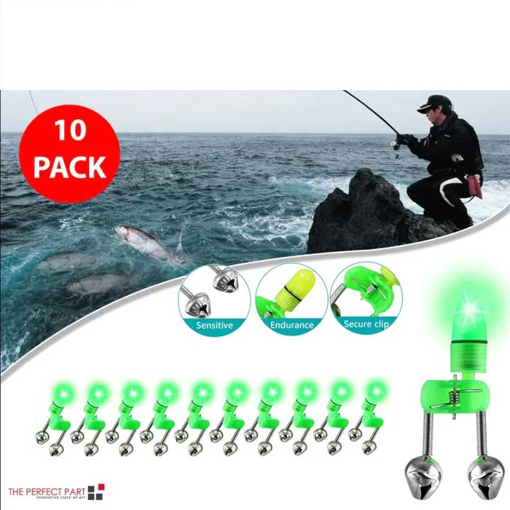 LED Night Fishing Bite Alarm with Bells Rod Tip Clip