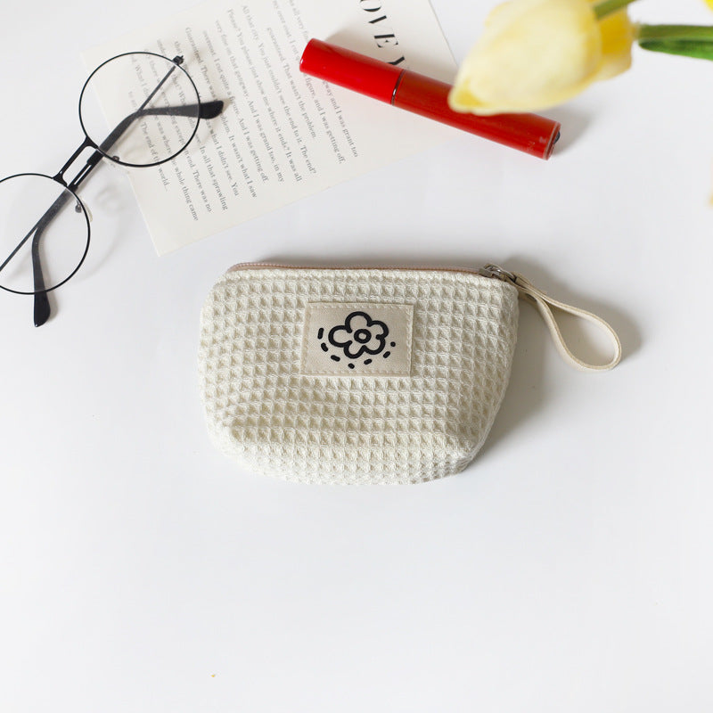 Women Cute Simple Waffle Storage Bag Cosmetic Organizer Pouch for Daily Use