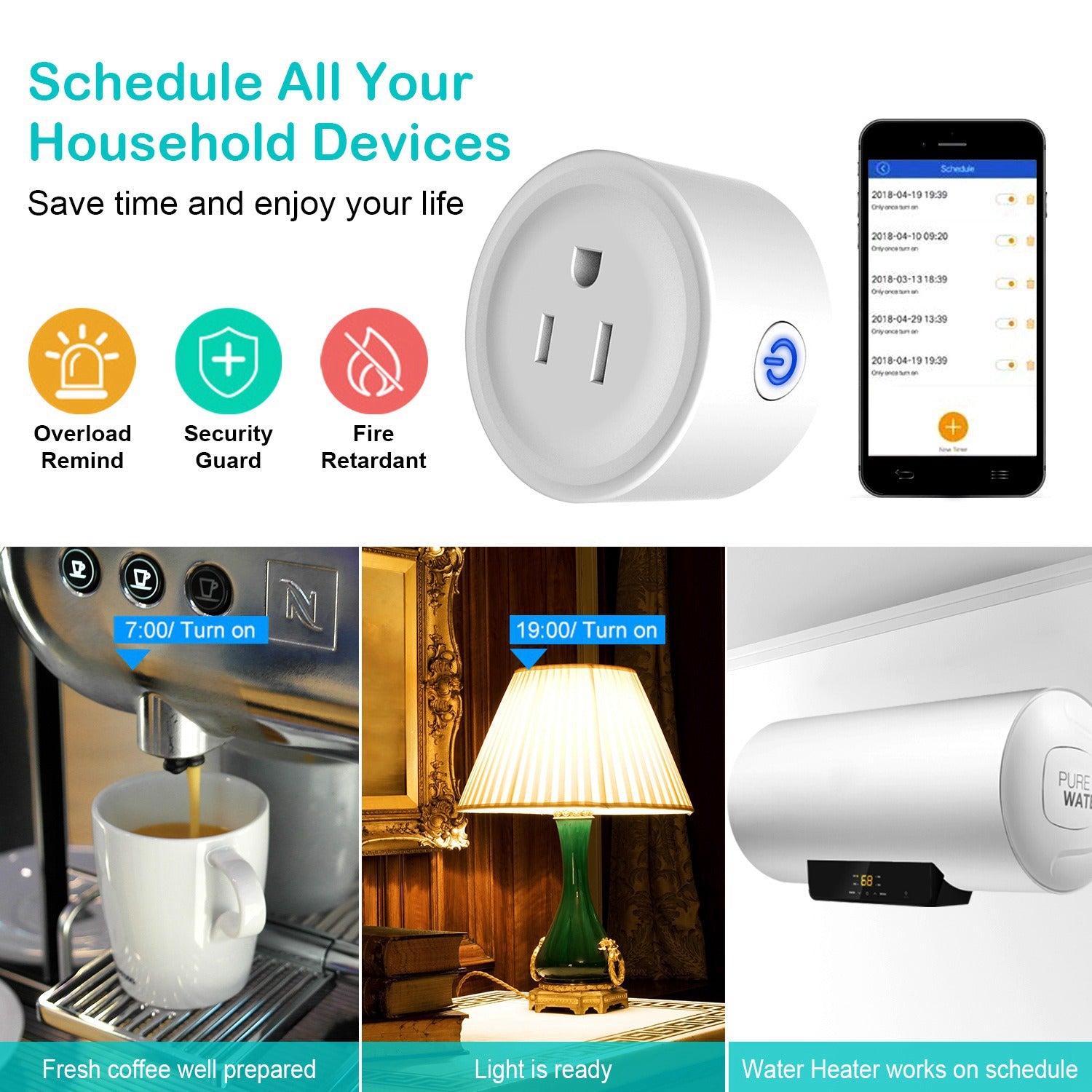 WiFi Smart Plug with App Remote Control & Voice Assistant Support