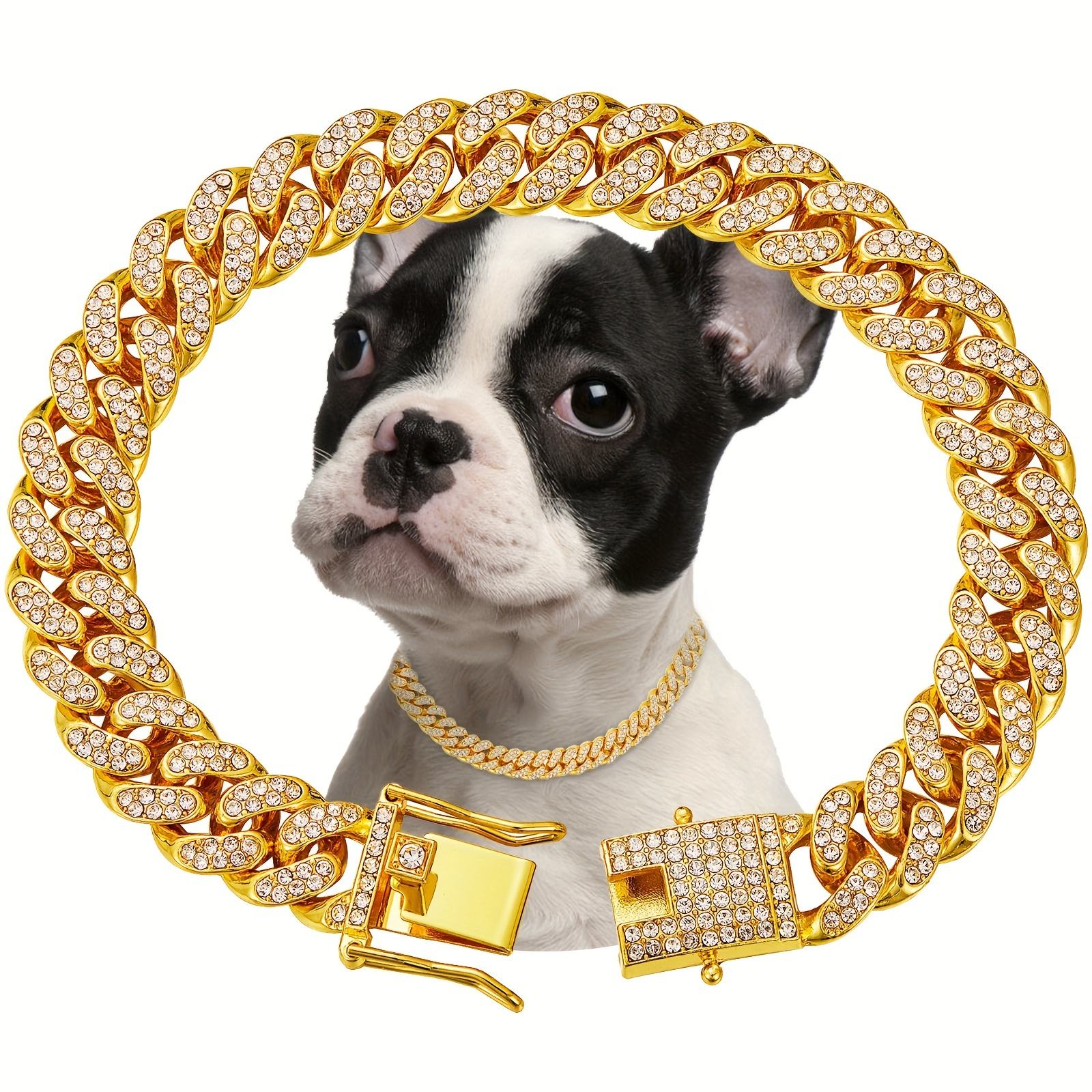 Luxury Diamond Pet Collar Shiny Metal Necklace Safety Design