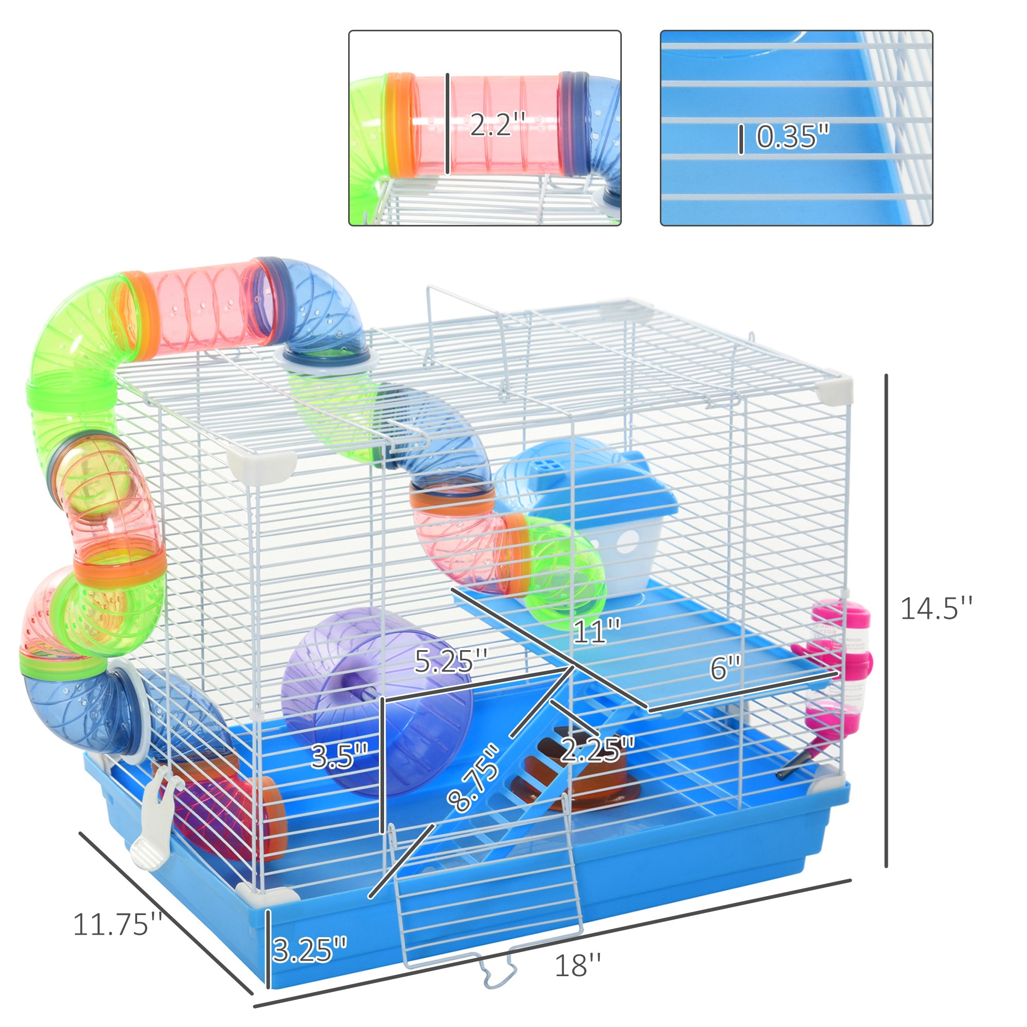 2-Level Hamster Cage with Exercise Wheel & Play Tubes – Small Animal Habitat for Rodents