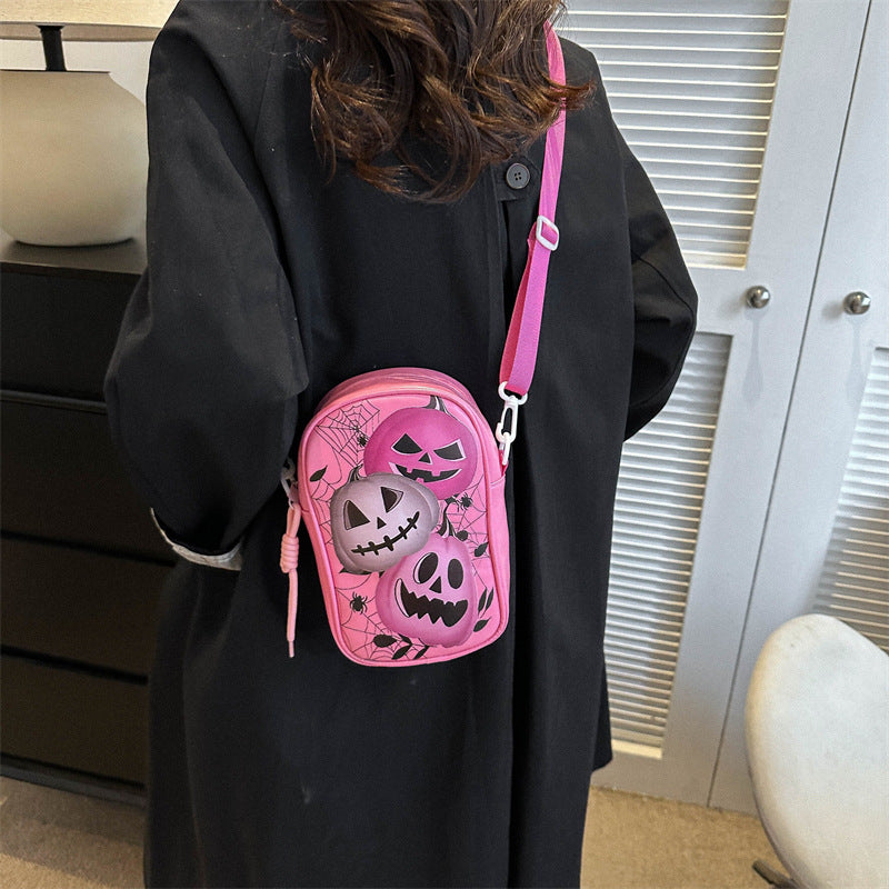 Halloween Graffiti Crossbody Phone Bag Pumpkin Ghost Bat Cartoon Mini Bag