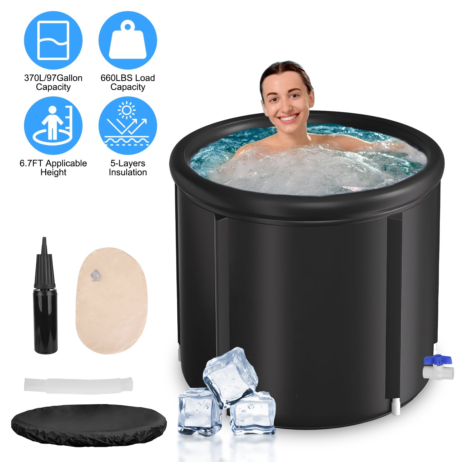 Premium Ice Bath Tub 97Gal Cold Plunge Portable Recovery Tub