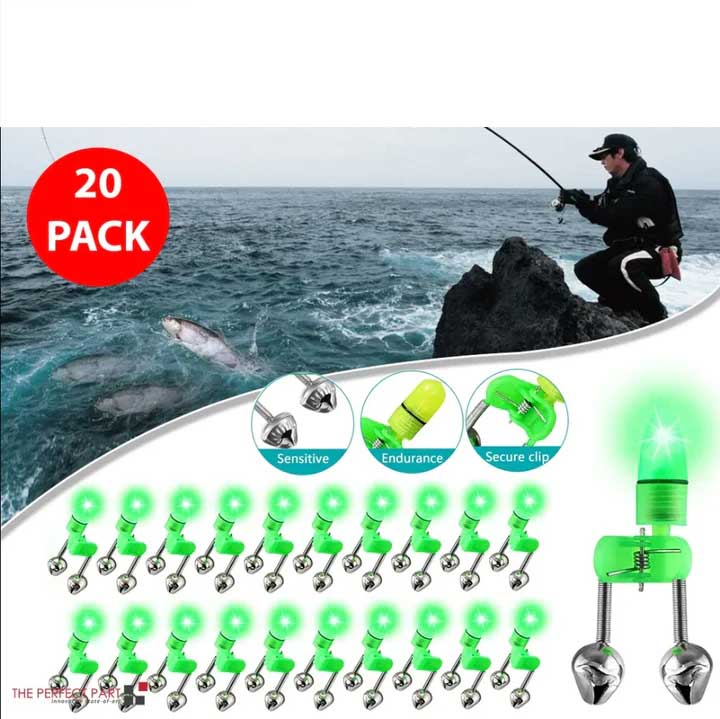 LED Night Fishing Bite Alarm with Bells Rod Tip Clip