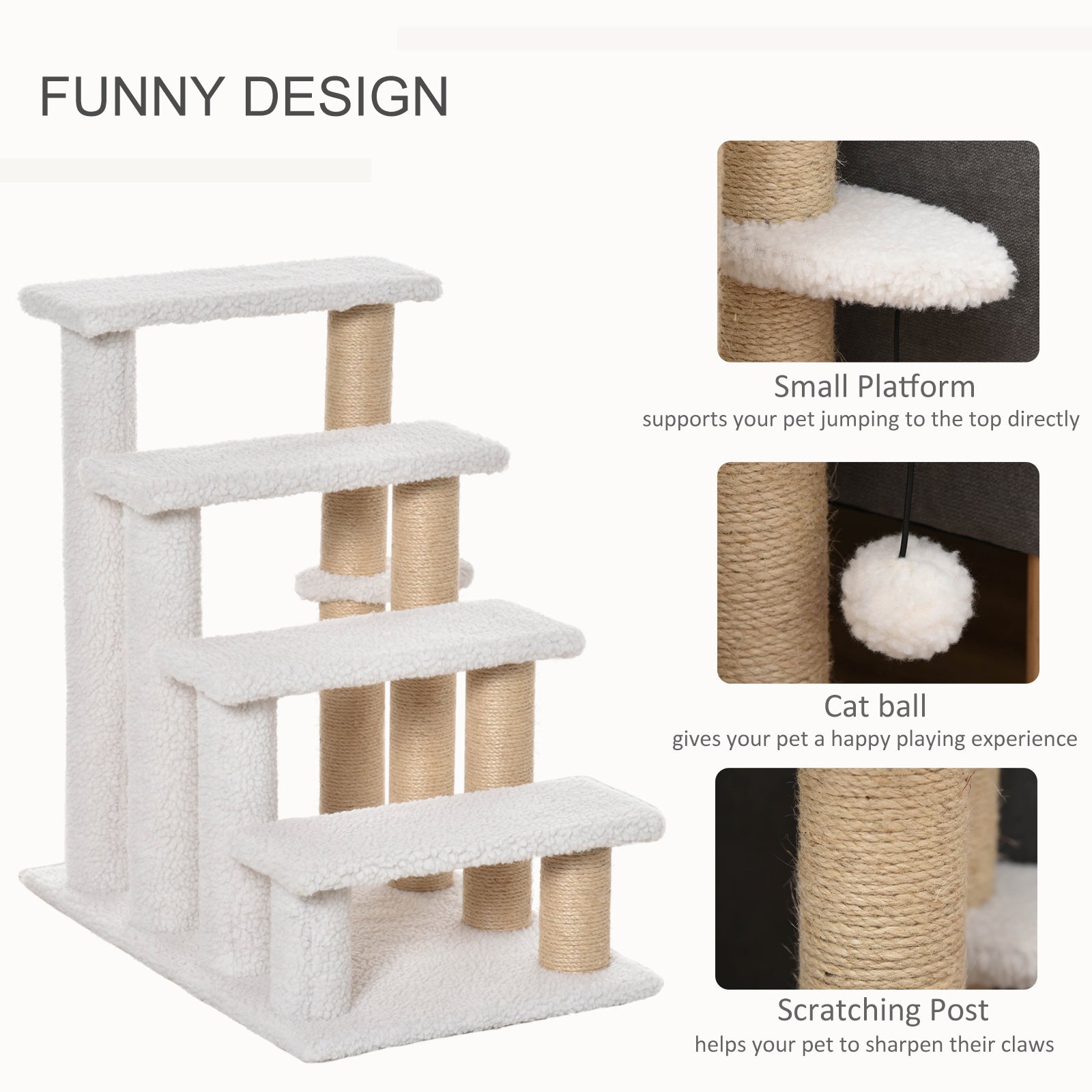 Premium 4 Level Cat Steps with Scratching Posts for Bed Sofa