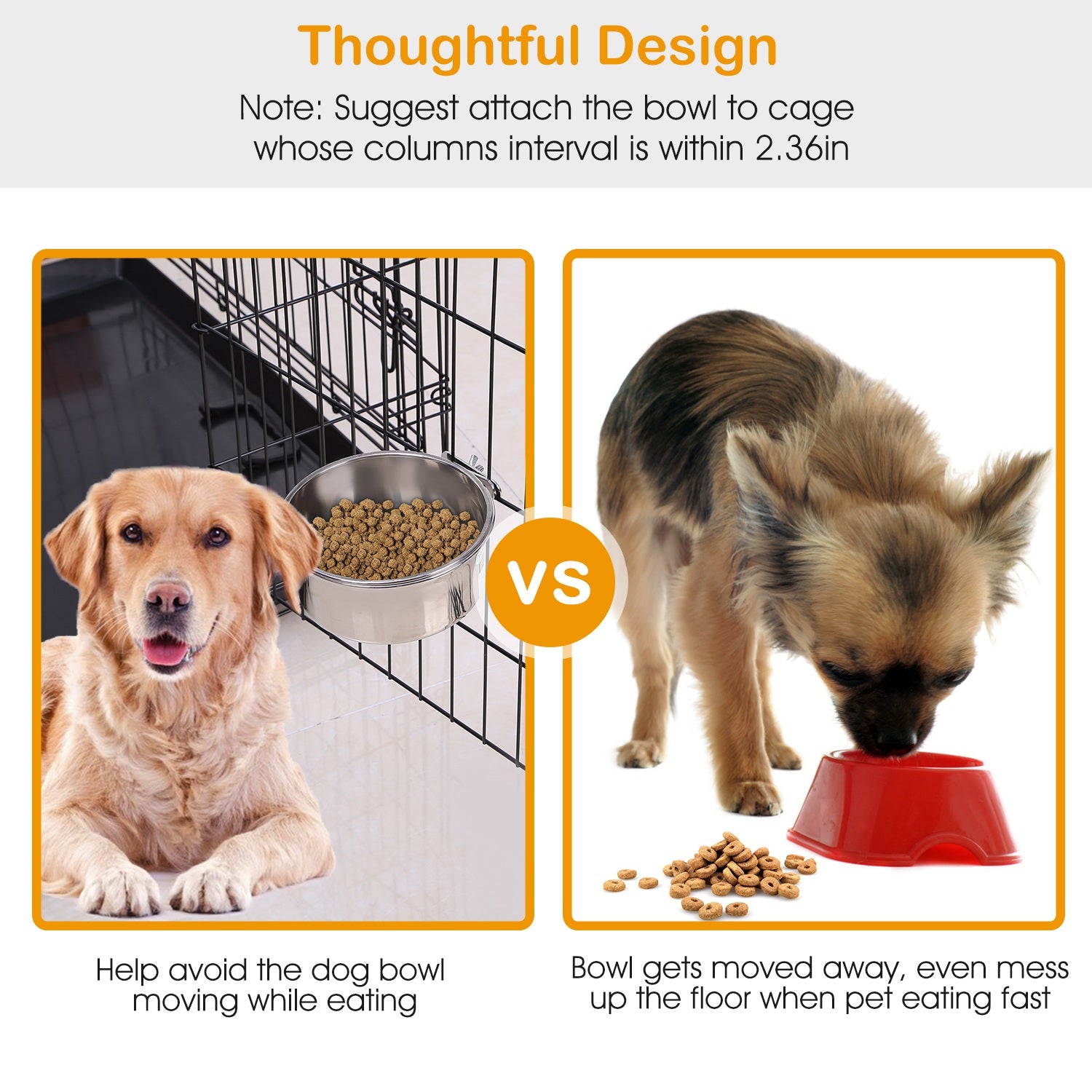 Stainless Steel Hanging Dog Bowl with Clamp Detachable Design