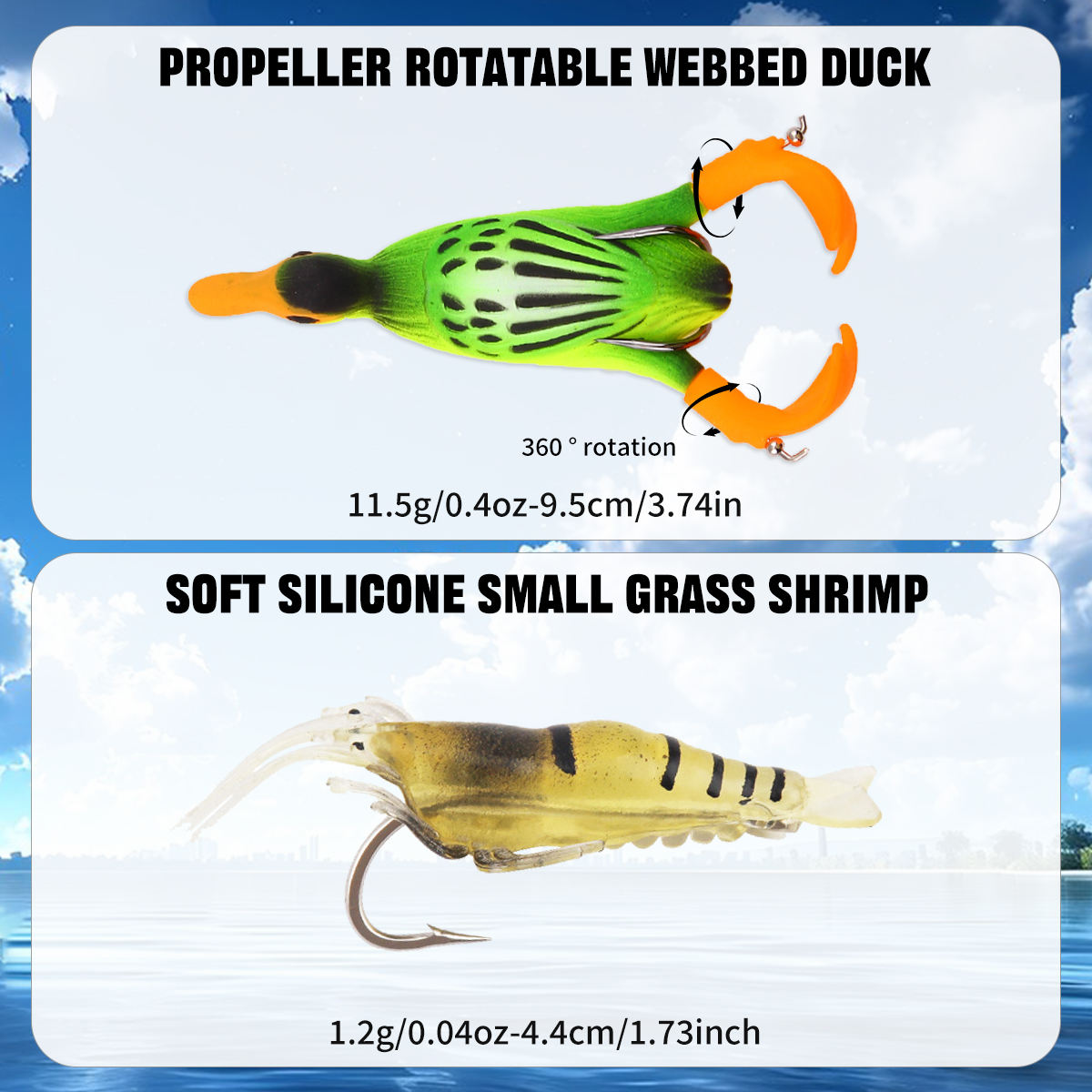 25pcs Topwater Fishing Lure Set Duck Frog Propeller Baits