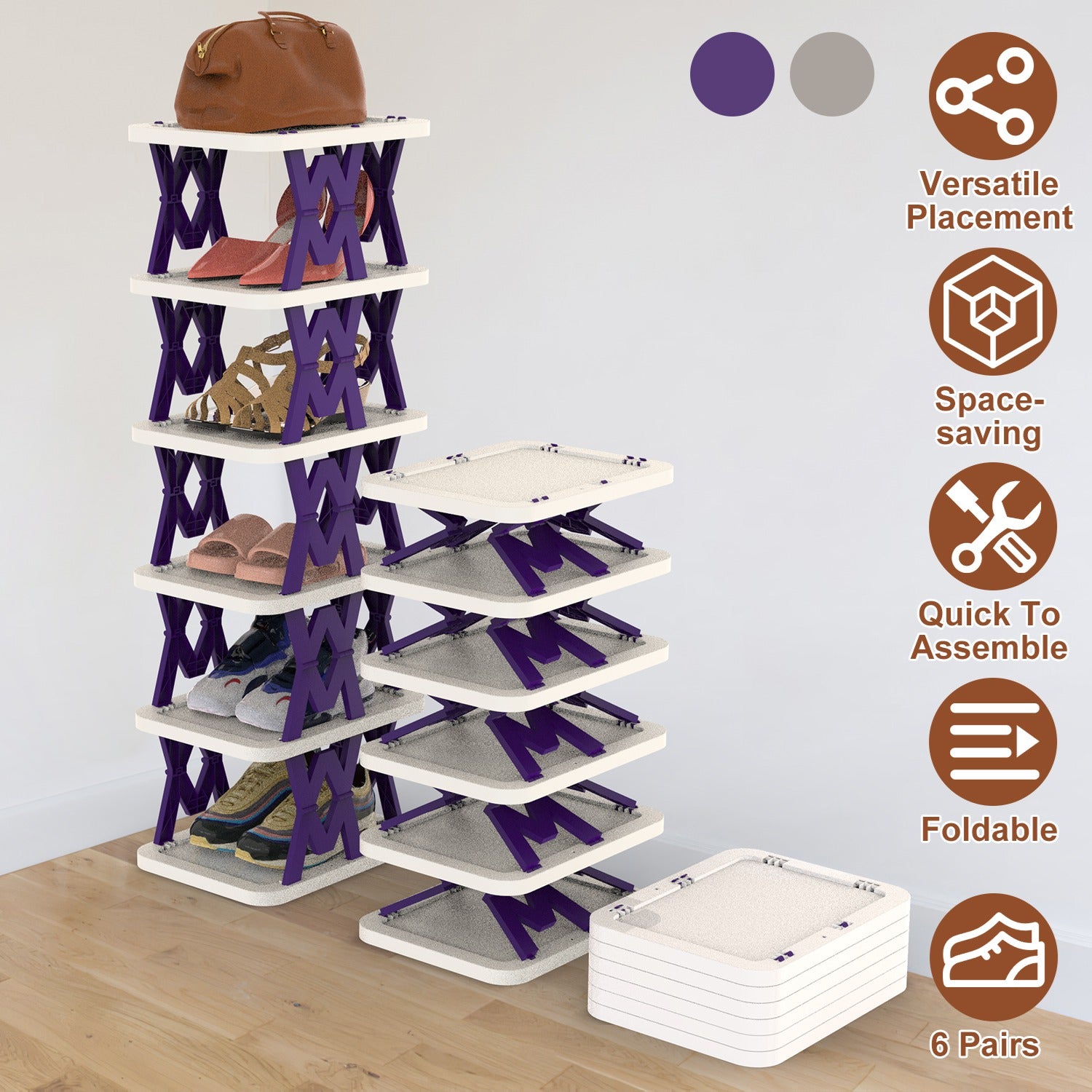 Space Saving 6-Tier Foldable Shoe Rack Narrow Storage Organizer