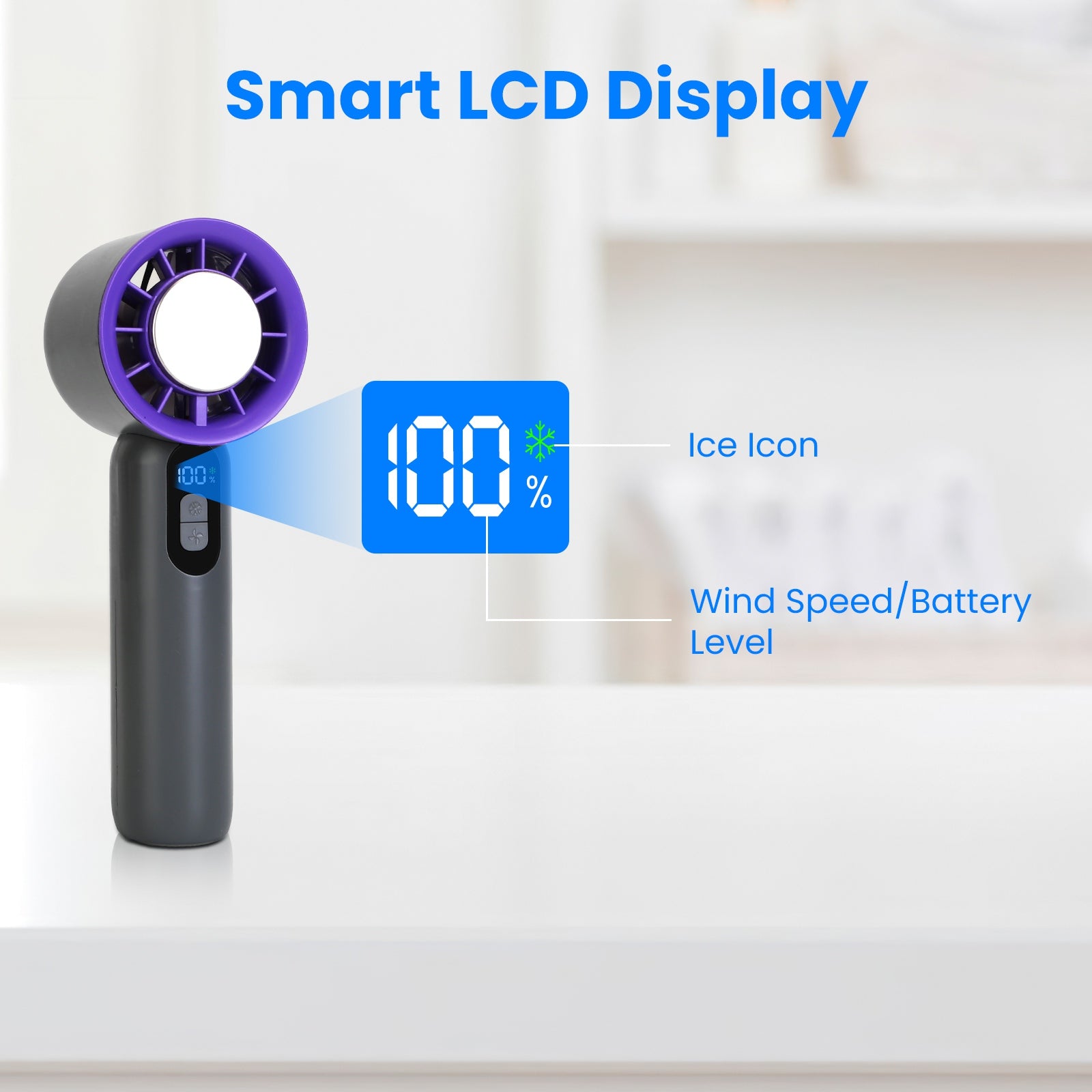 100 Speed Handheld Fan Ice Cooling Turbo LCD Rechargeable