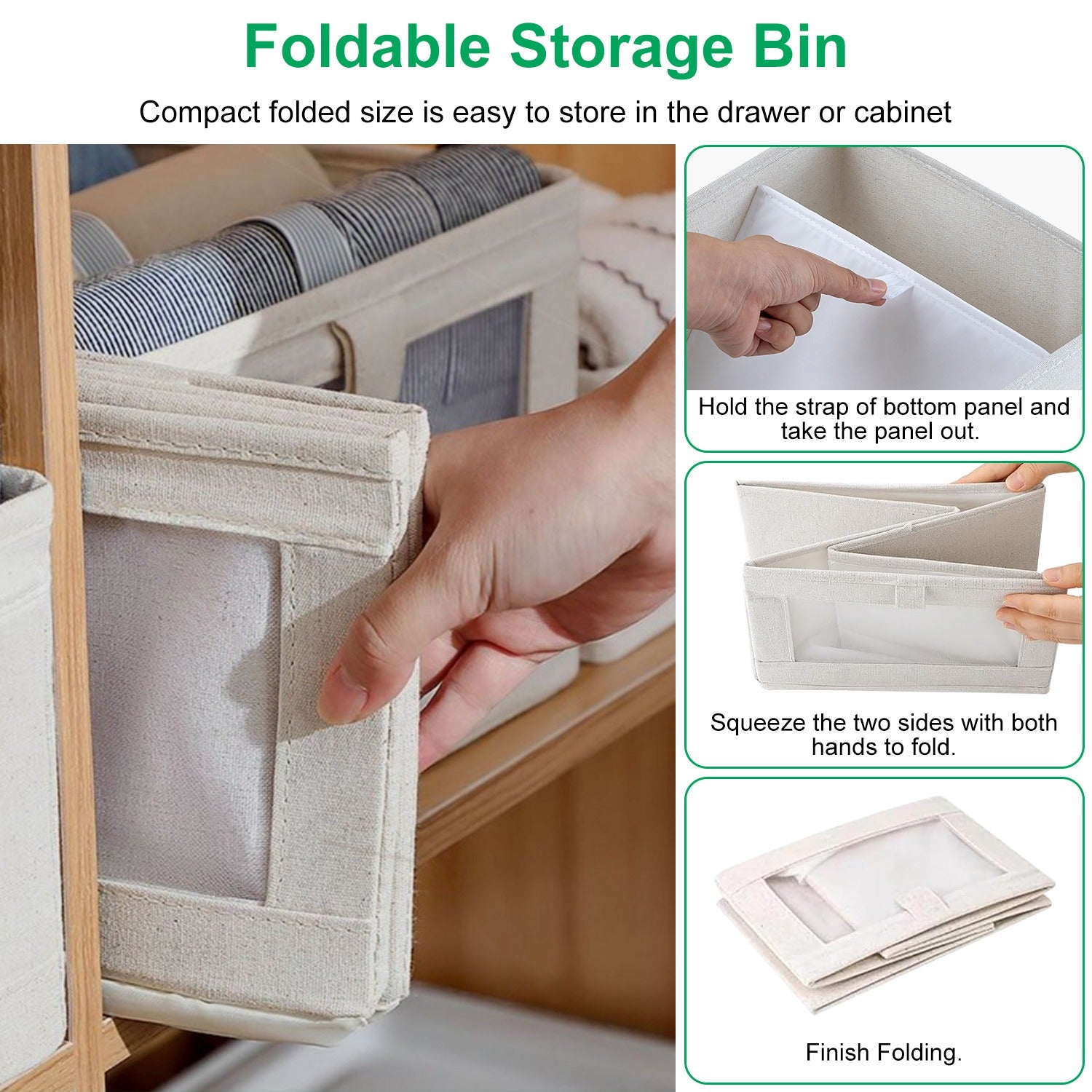4Pcs Foldable Linen Storage Bins with Clear Window Closet Organizer