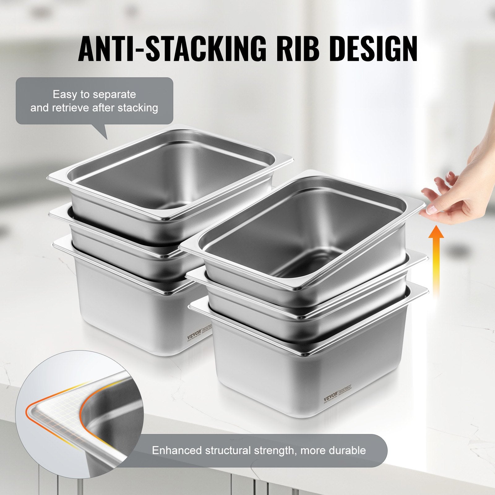 6 Pack 1/2 Size Stainless Steel Hotel Pans 6 Inch Deep Set