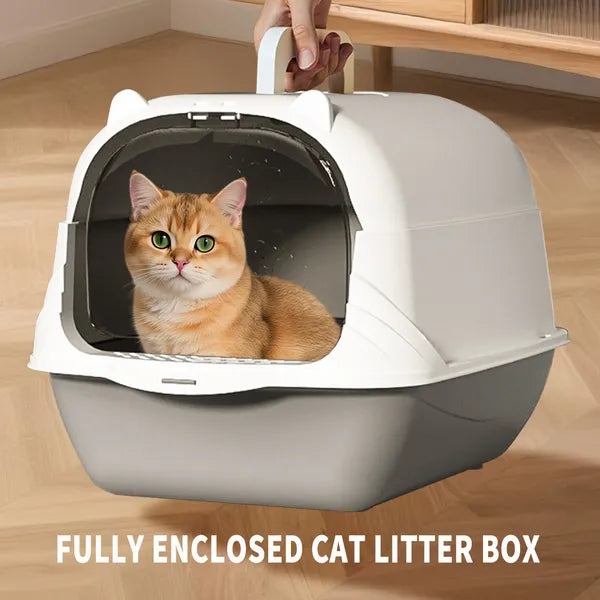 Fully Enclosed Cat Litter Box with Scoop & Litter Mat – Portable Odor Control Cat Toilet