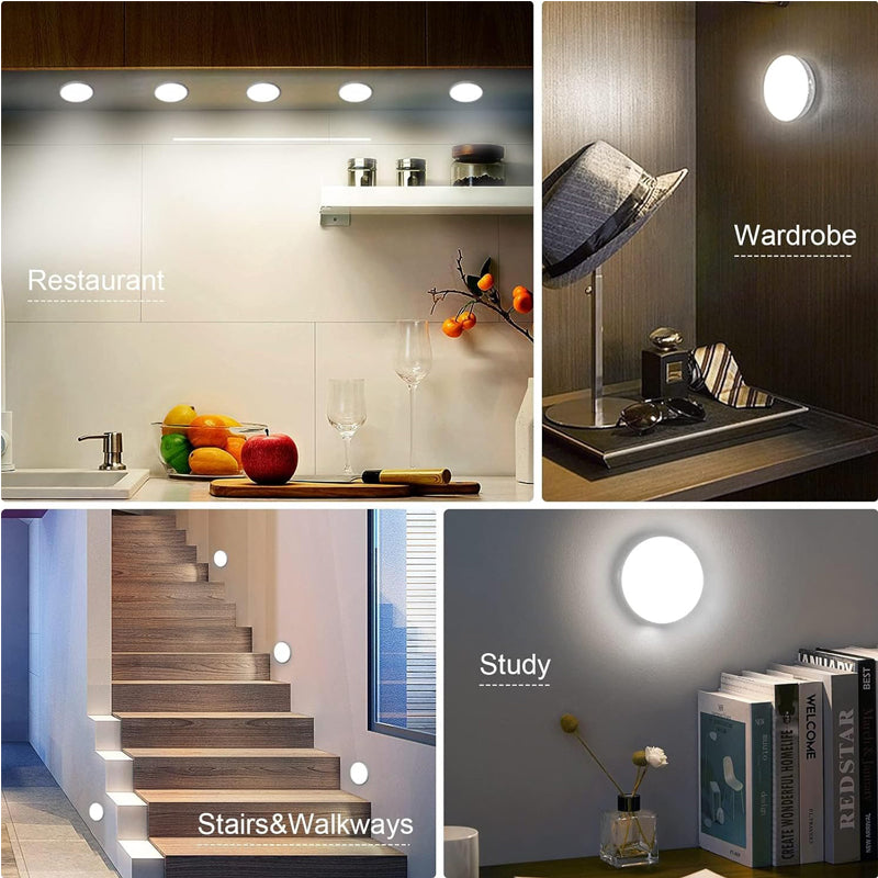 6PCS Motion Sensor Cabinet Lights Rechargeable 3 Color LED