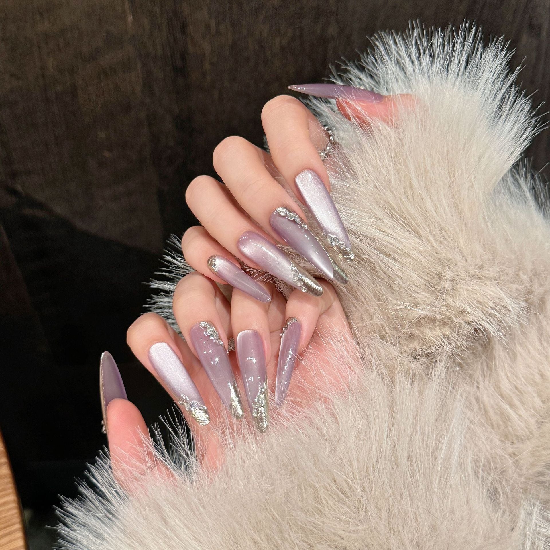 French Gradient Moon Shadow Rhinestone Removable Wearable Nail Armor