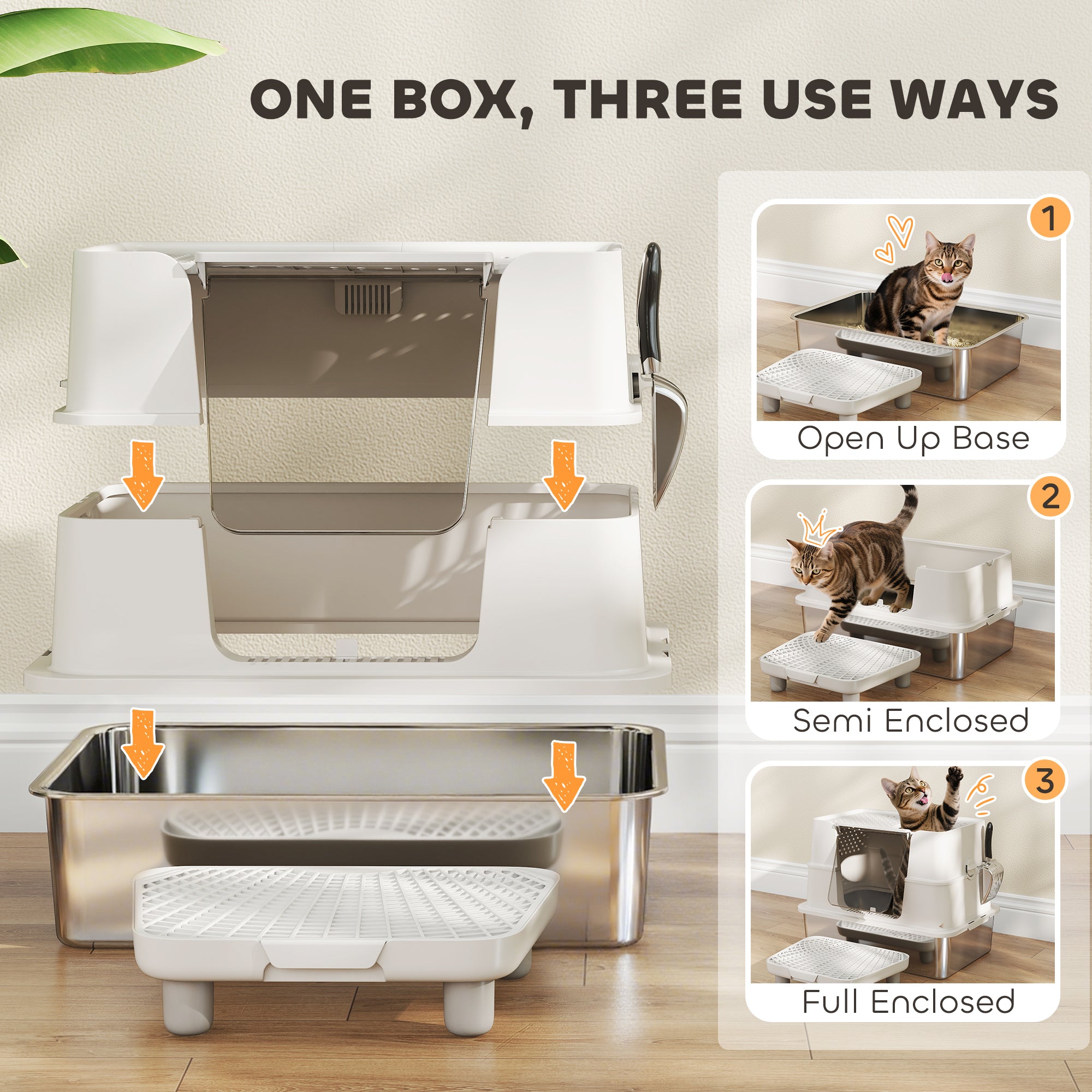 Premium XL Stainless Steel Cat Litter Box with Flip Top Enclosure