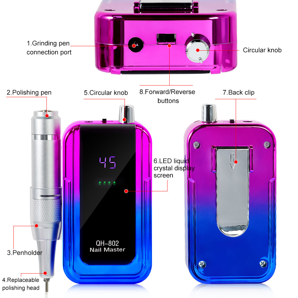 Professional 45000RPM Cordless Rechargeable Electric Nail Drill Machine
