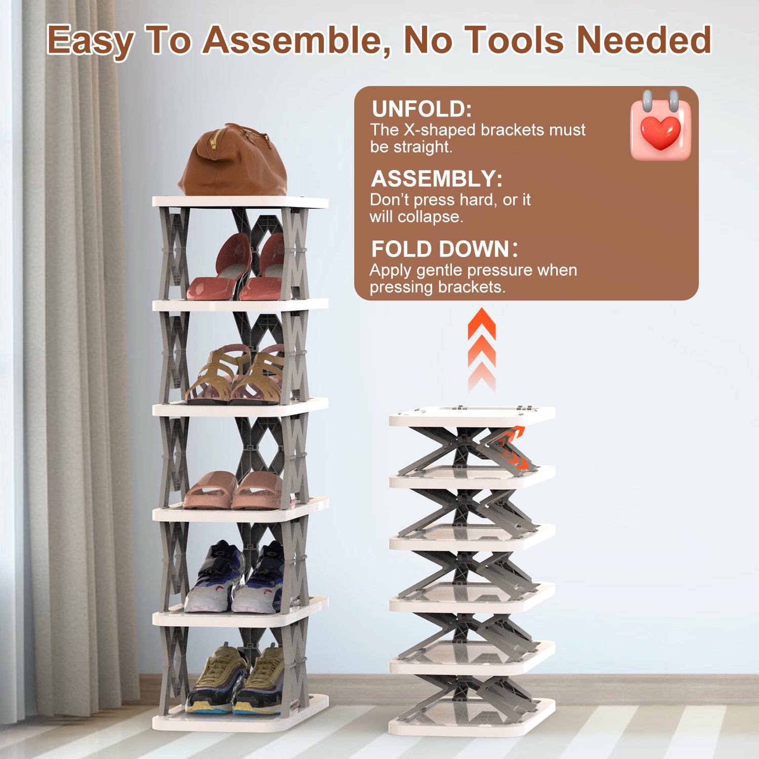 Space Saving 6-Tier Foldable Shoe Rack Narrow Storage Organizer