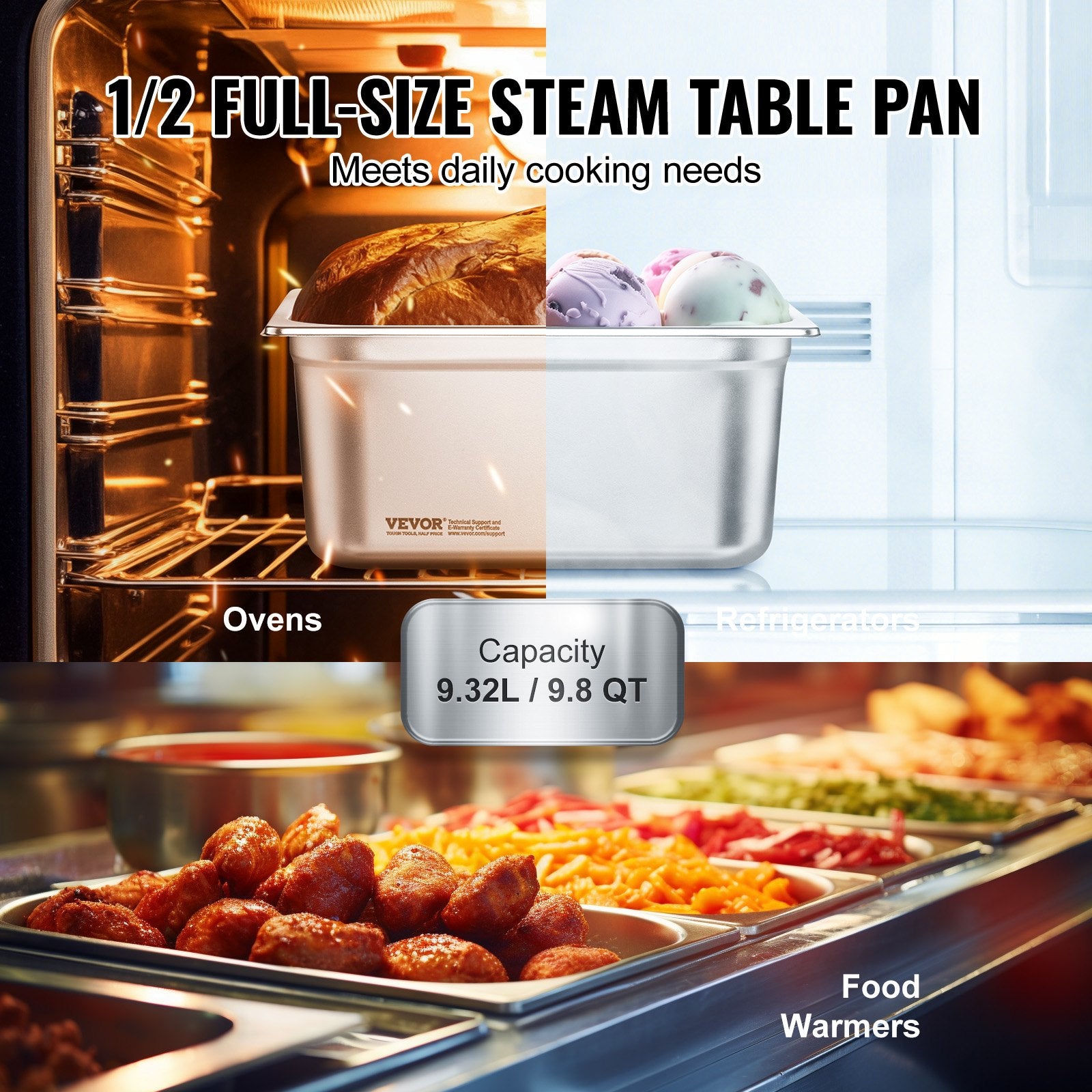 6 Pack 1/2 Size Stainless Steel Hotel Pans 6 Inch Deep Set