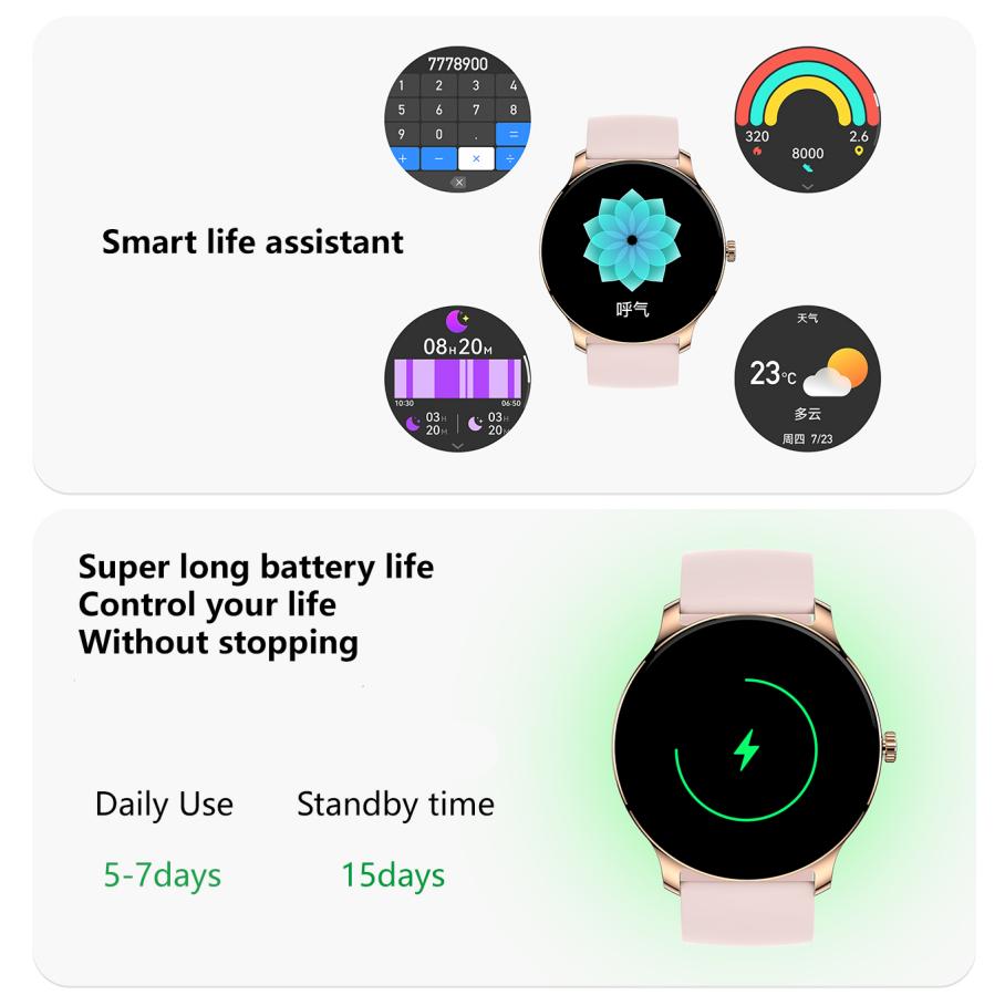 Ultra Slim Smartwatch for Men Women AMOLED Fitness Watch IP67 Waterproof
