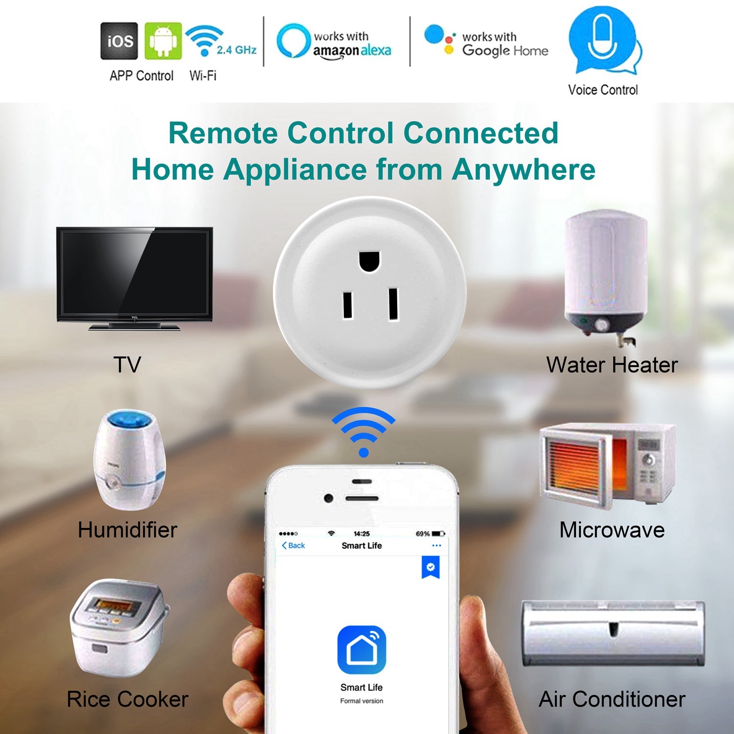WiFi Smart Plug with App Remote Control & Voice Assistant Support