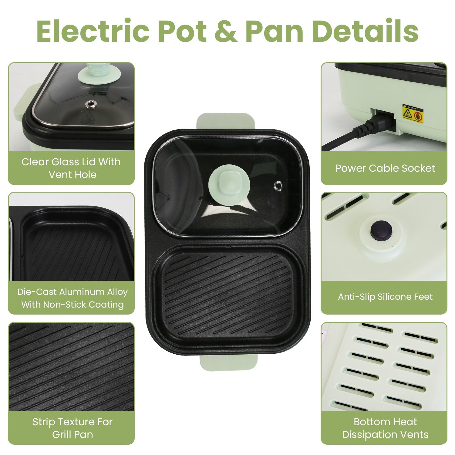 2-in-1 Electric Hot Pot & Grill Non-Stick Portable Cooker