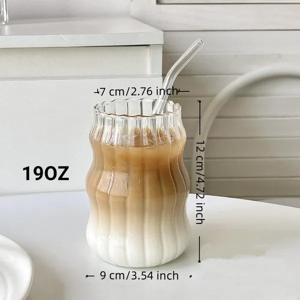 Premium Glass Straw Cup Set Reusable Coffee Juice and Drink Glasses