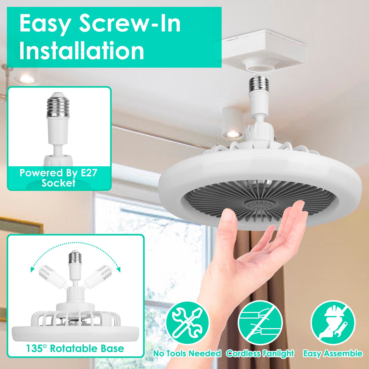 Ceiling Fan Light E27 Remote Control Dimmable 3 Speed Timer