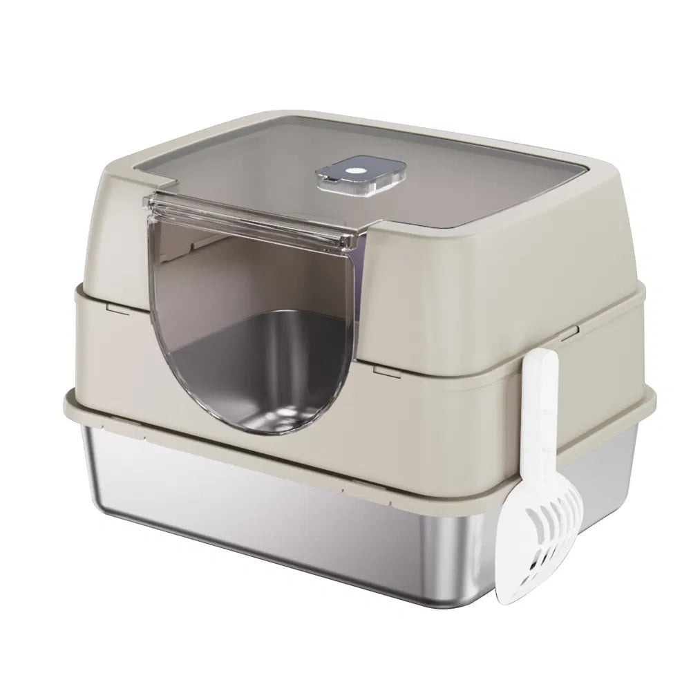 Fully Enclosed Stainless Steel Cat Litter Box – Odor Control Easy Clean Cat Toilet