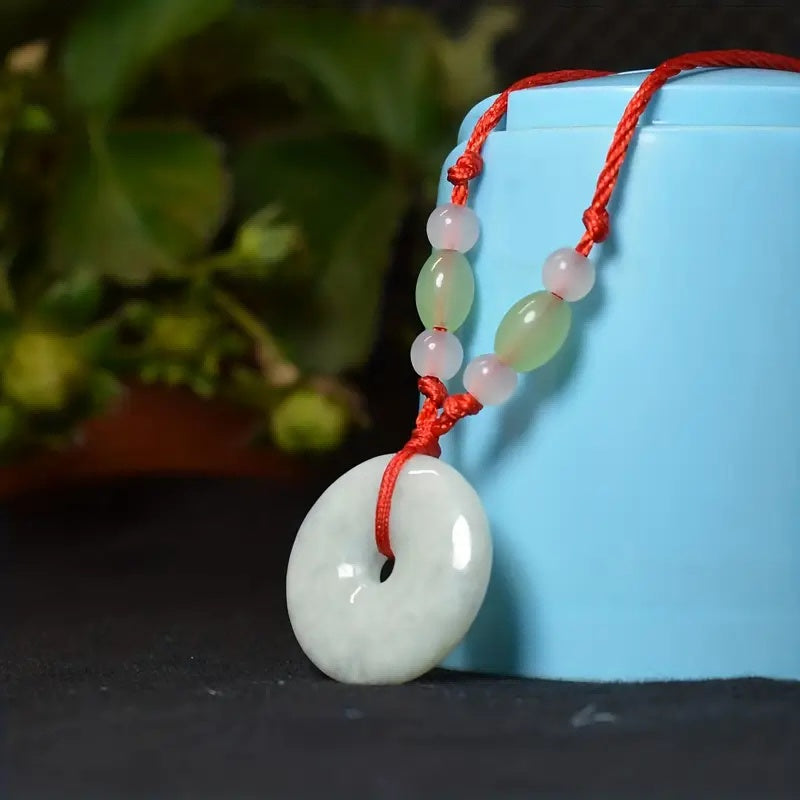 Natural Jade Peace Donut Necklace Healing Crystal Lucky Charm