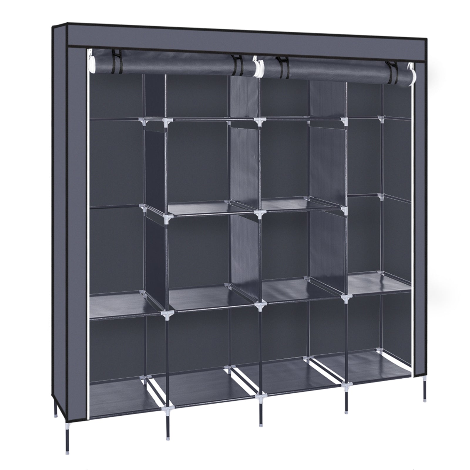 Large Portable Wardrobe Closet with 12 Shelves & Side Pockets