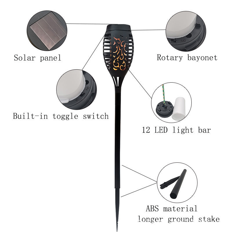 Solar Flame Torch Light Flickering LED Garden Pathway Decor