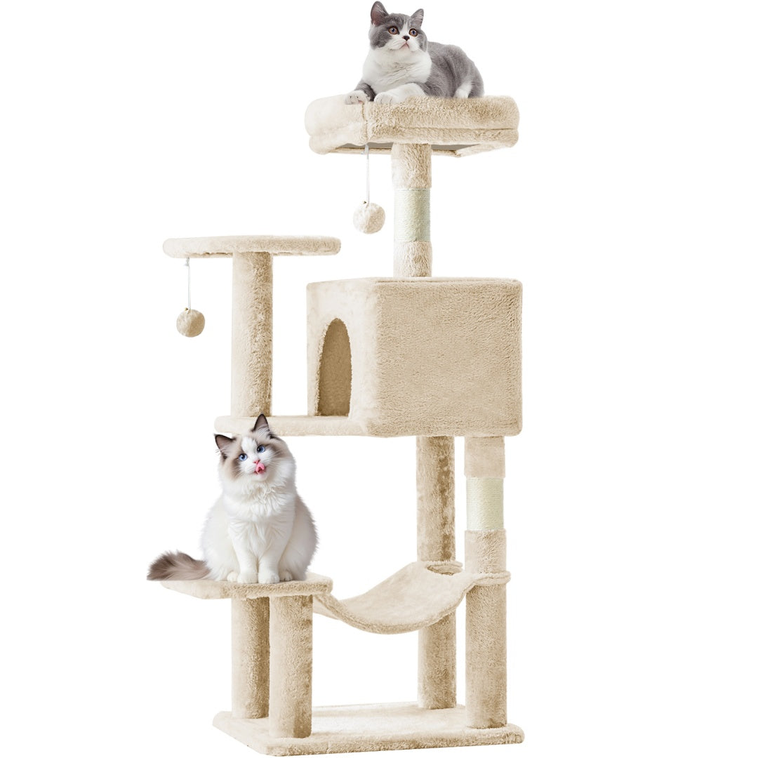 44-Inch Multi-Level Cat Tree Tower with Hammock & Sisal Scratching Posts