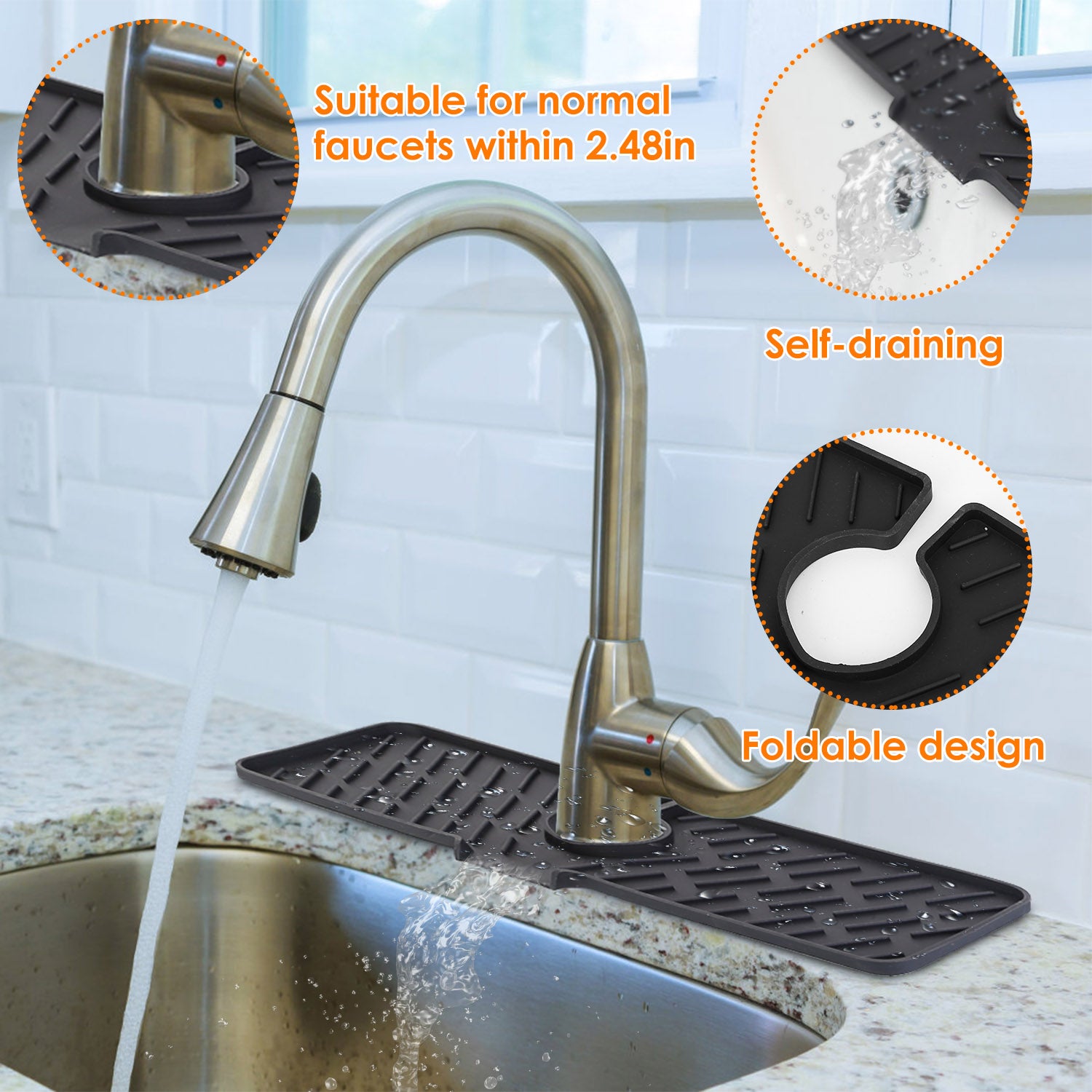 Silicone Faucet Mat Sink Splash Guard Drying Pad