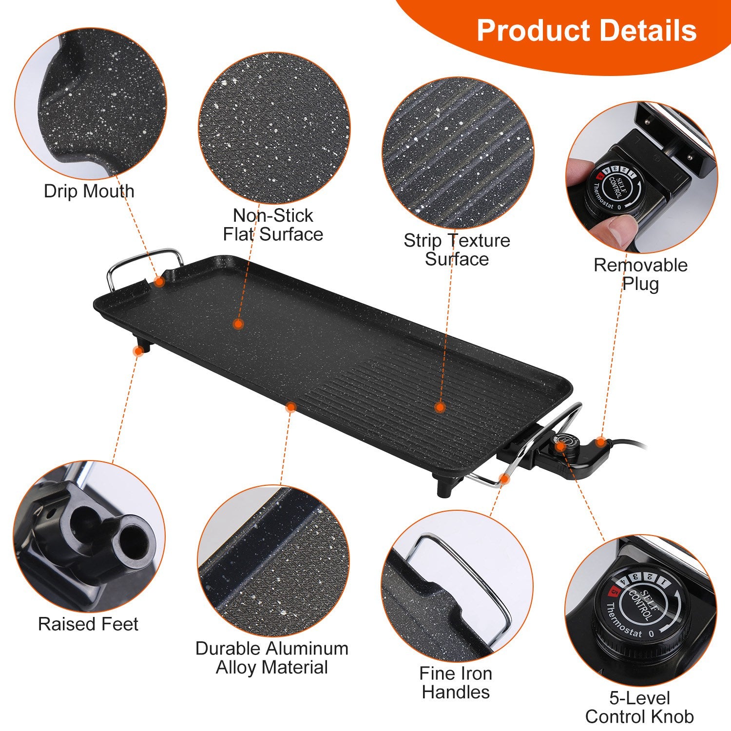 Electric BBQ Grill Griddle Non Stick Tabletop Cooking Plate