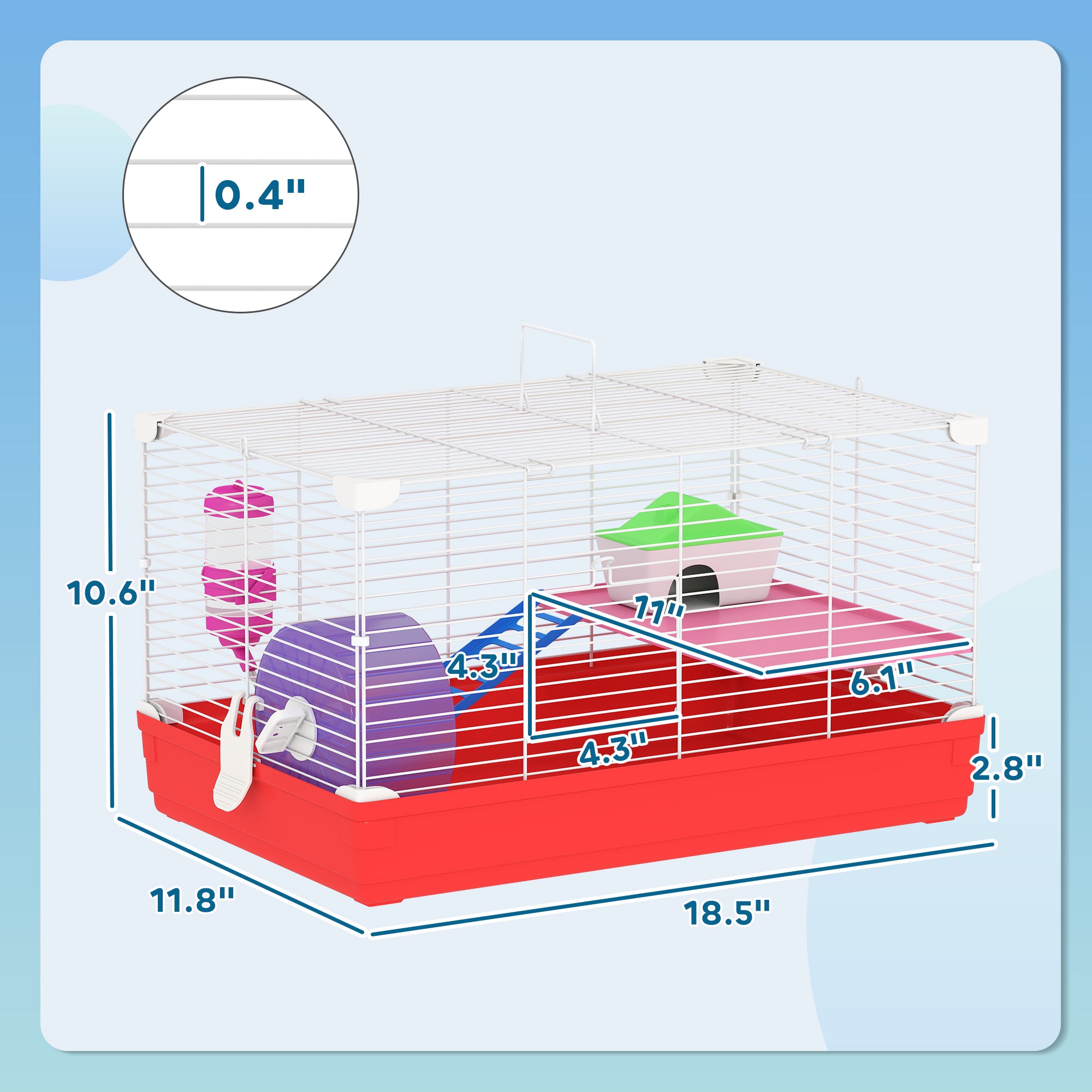 18.5-Inch 2-Story Hamster Cage with Exercise Wheel & Water Bottle – Small Animal Habitat