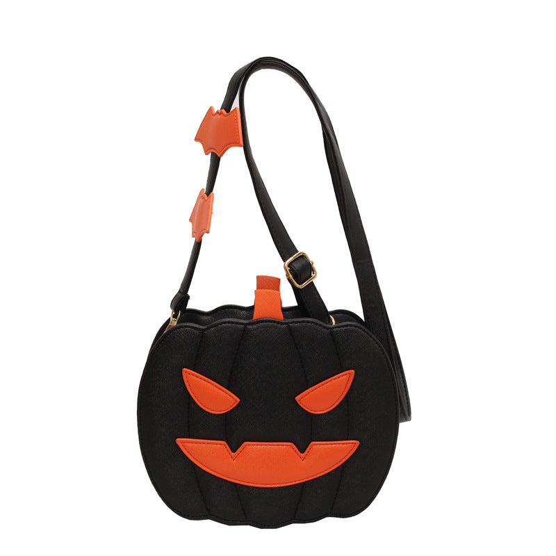 Halloween Pumpkin Cartoon Crossbody Bag with Bat Fun Shoulder Bag for Women