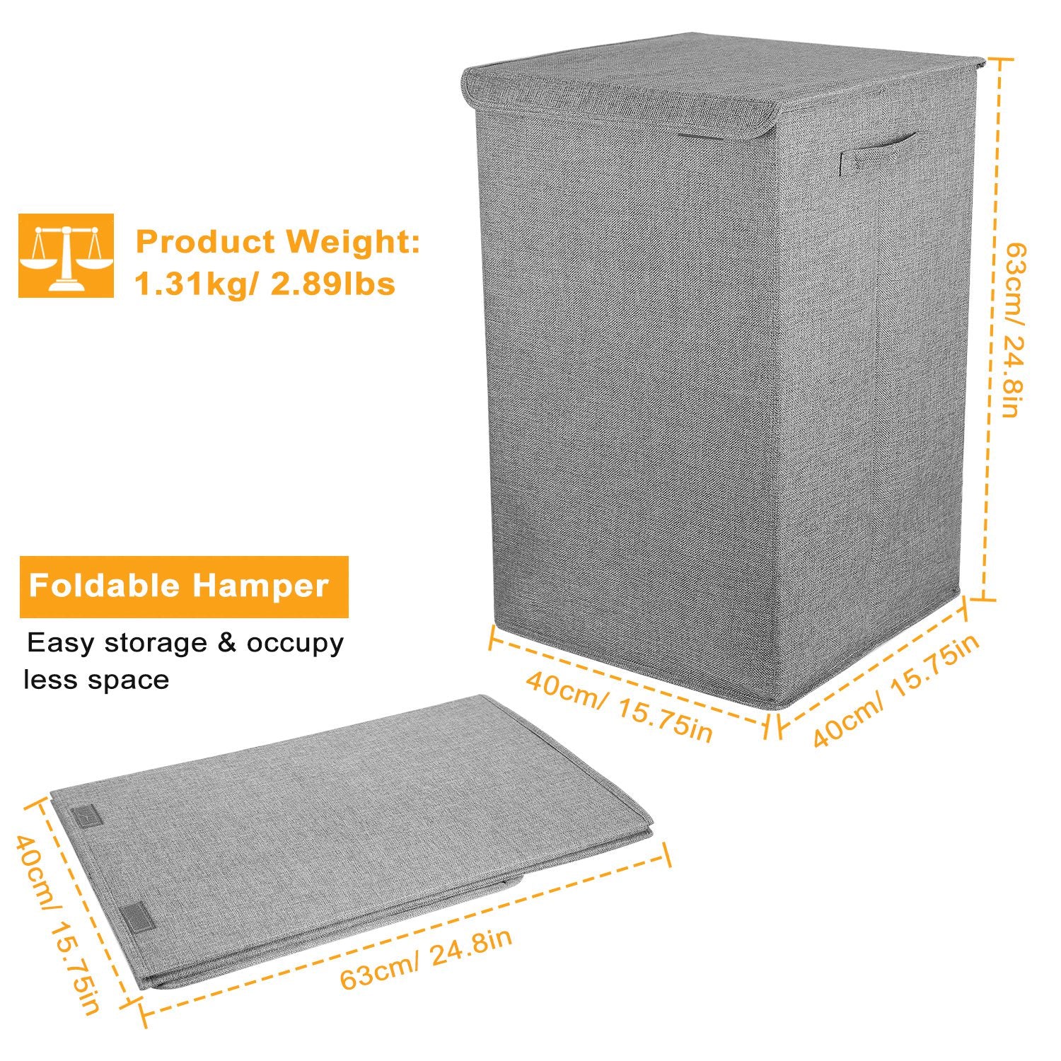 Foldable Laundry Hamper with Lid and Handles Storage Organizer