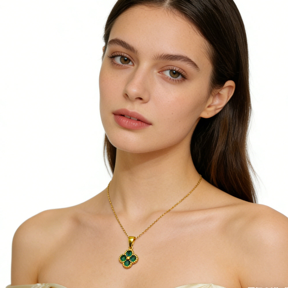 Lucky Four Leaf Clover Necklace 24K Gold Elegant Pendant