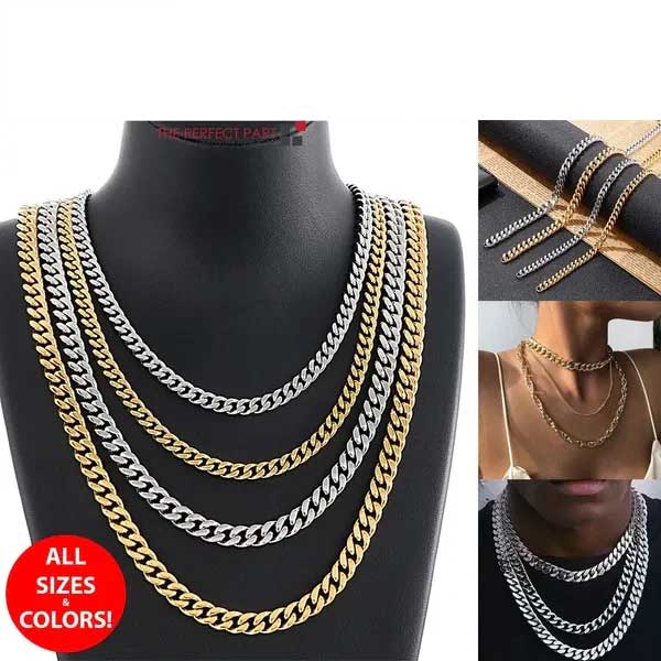 Premium Cuban Link Chain Necklace Gold Silver Unisex Jewelry