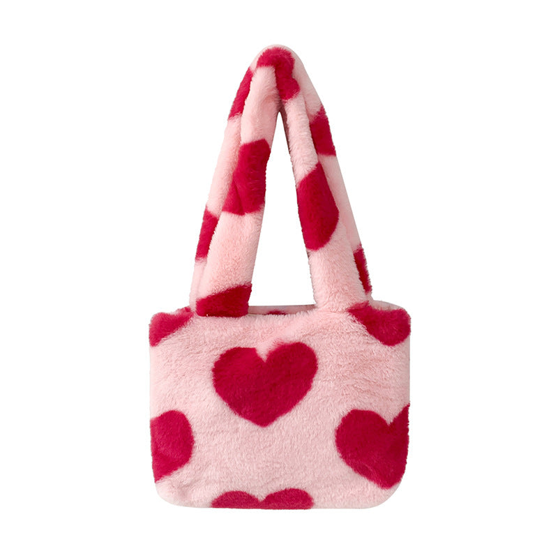 Fashion Love Heart Womens Furry Fluffy Bag Cute Soft Shoulder Bag