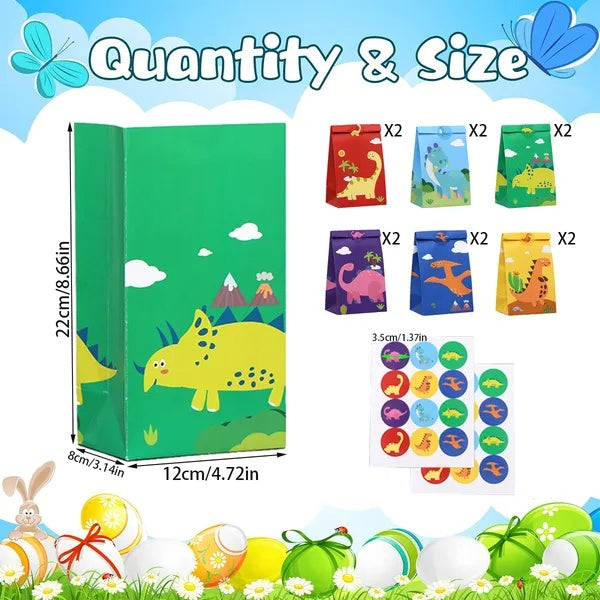 12 Pack Christmas Dinosaur Candy Bags with Stickers Party Gift Bags