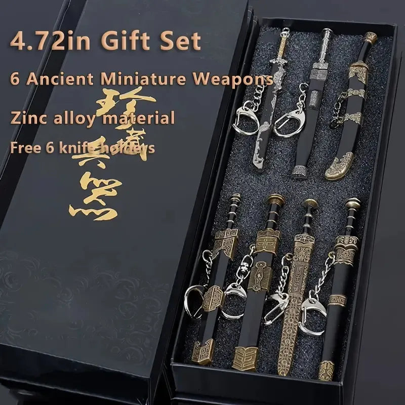Premium Mini Sword Set with Stand Collectible Metal Keychains
