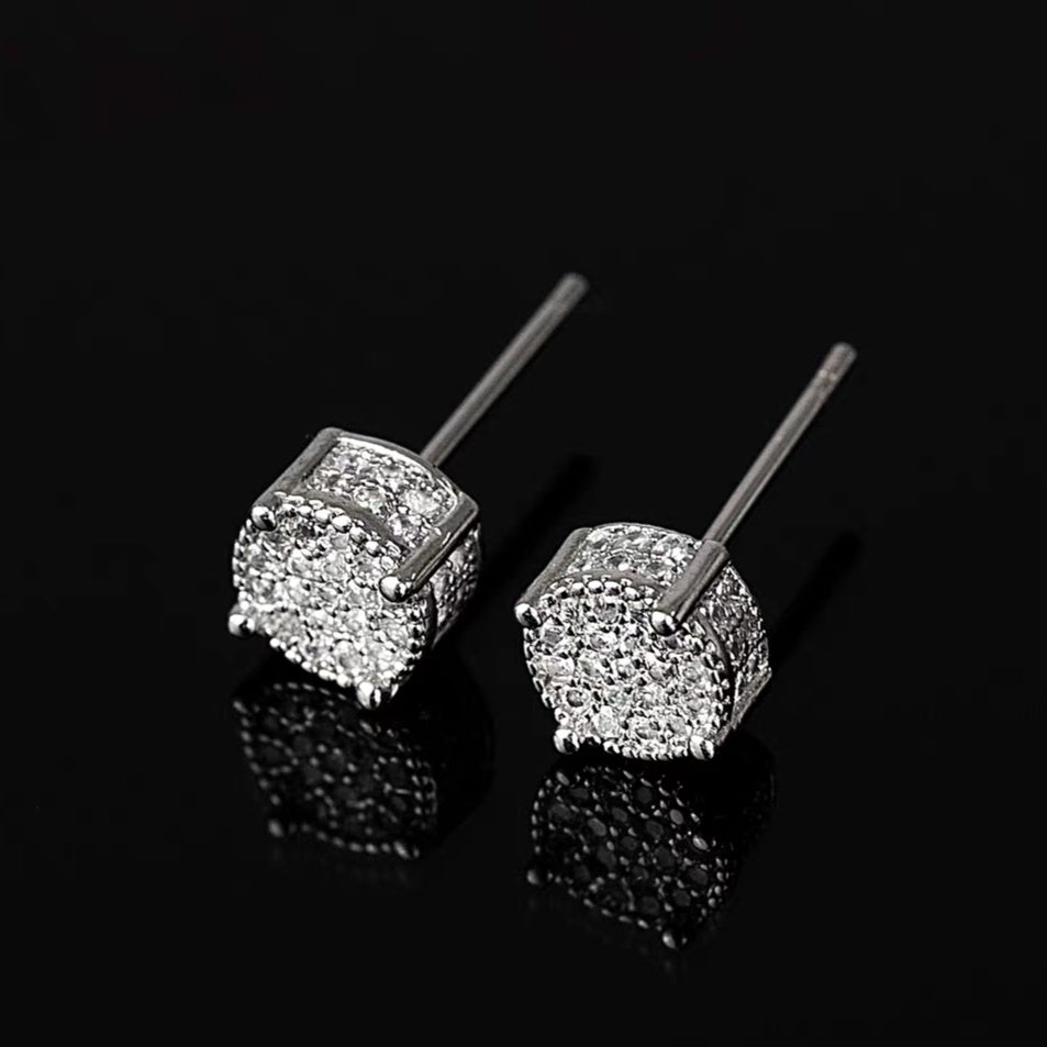 Hip Hop Zircon Stud Earrings Bling 4 Prong Unisex Jewelry